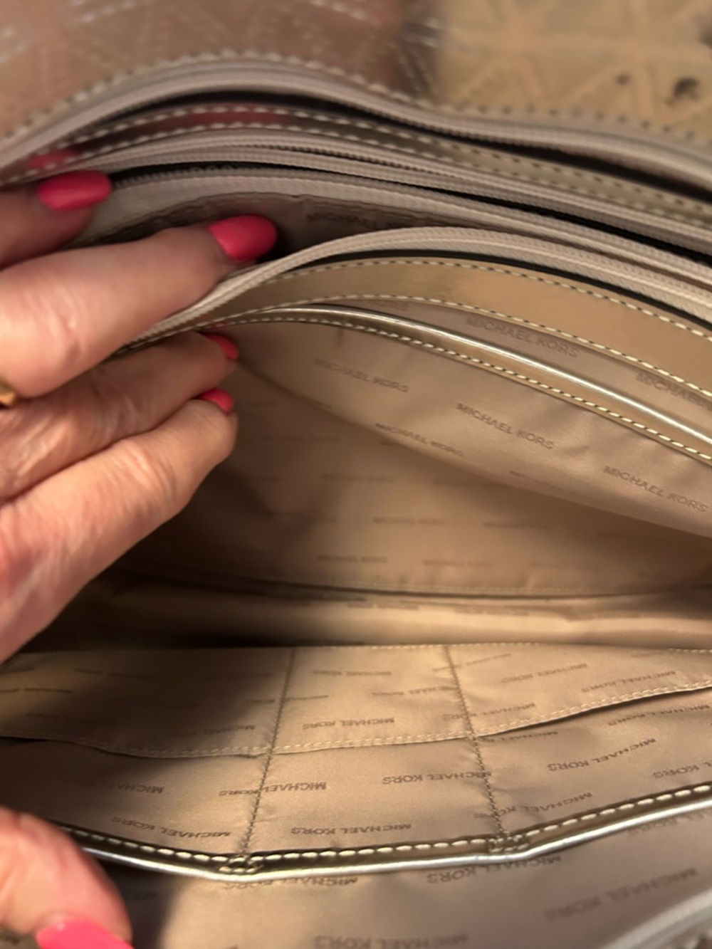 Michael Kors Metallic Silver Quilted Tote with MK Charm - Picture 14 of 15